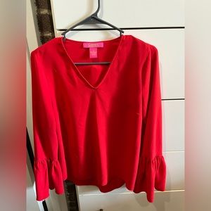 Red bell sleeve blouse